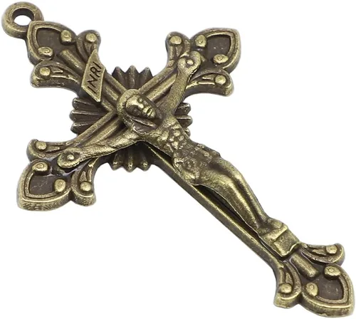 Vista 2 de 50pcs de 2 pulgadas de bronce antiguo católico acampanado sunburst rosario crucifijo cruz, Metal, aleación de zinc, No es una piedra preciosa