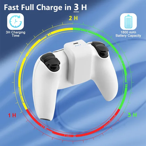 Vista 3 de SIKEMAY Paquete de batería recargable de accesorios para controlador PS5, batería externa de carga rápida de 1800 mAh con indicador LED y cable