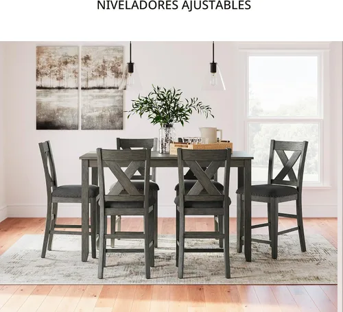 Vista 8 de Signature Design by Ashley Caitbrook Mesa de Comedor Casual de Altura de Mostrador y Taburetes de Bar Tapizados con Ribete de Tachuelas, Juego de 7