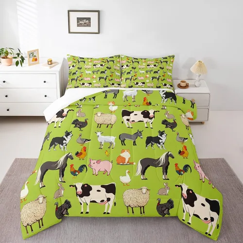 Vista 19 de Farm Aninmal - Juego de ropa de cama para niños, divertido juego de edredón de animales de granja para adolescentes y niñas, juegos de edredón