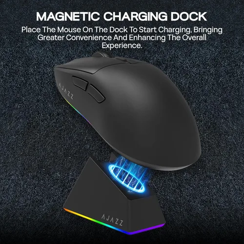 Vista 4 de MechLands AJAZZ AJ139 V2 MC Mouse para juegos con base de carga, ajustable 12,000 DPI, sensor PAW3311, 3 modos de mouse inalámbrico, batería de 500