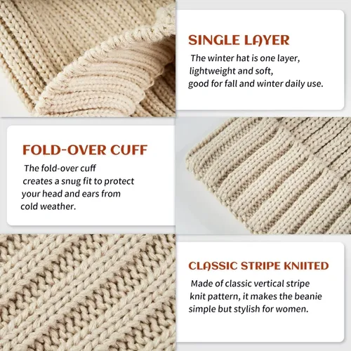 Vista 4 de MSDC Beanie for Women with Pom Pom 3 Pack Winter Hats for Women Fashion Knit Warm Skull Cap Womens Beanie for Cold Weather