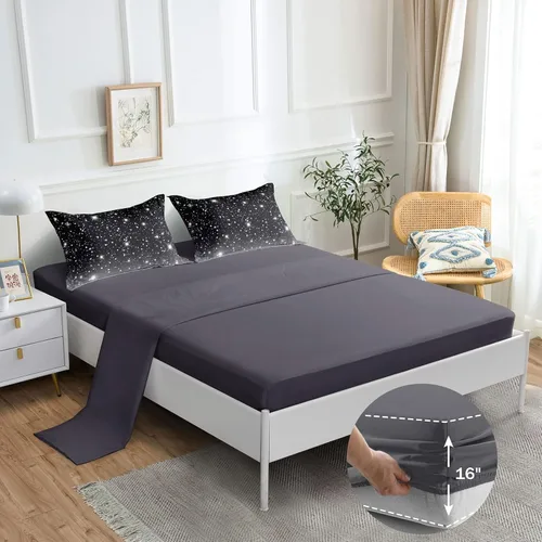 Vista 4 de ROWADALO DJTGB5001Twin - Juego de edredón de 5 piezas con purpurina gris y negro, tamaño individual, juego de ropa de cama de cielo estrellado