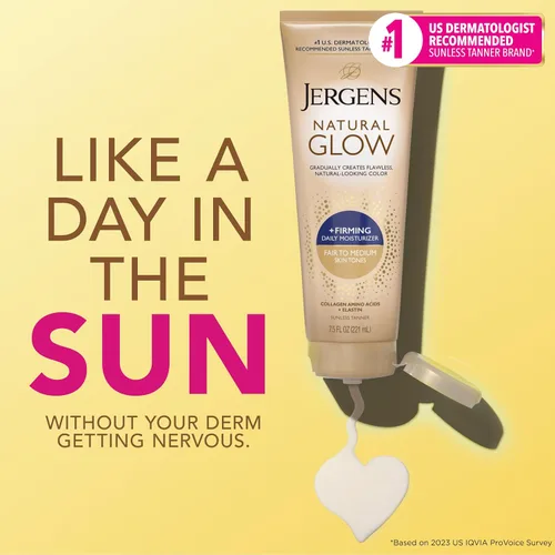 Vista 3 de Jergens Natural Glow +Loción corporal autobronceadora reafirmante, tono de piel claro a medio, hidratante bronceador sin sol con colágeno