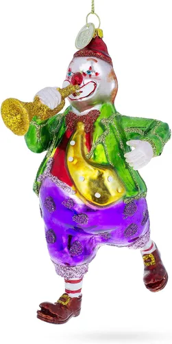 Vista 5 de Jovial payaso actuando en trompeta de cristal adorno de Navidad