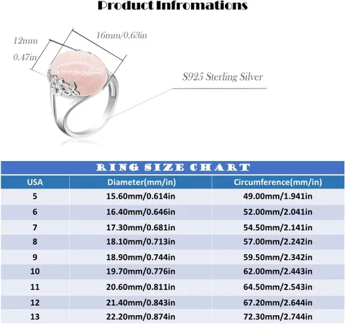 Vista 7 de DALEGEM Anillo de cristal de cuarzo rosa verde natural para mujeres y niñas, plata de ley S925 con borde de flor y vid gruesa de aventurina genuina