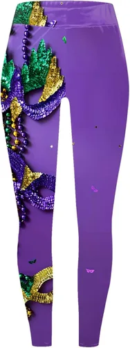Vista 3 de Leggings de Mardi Gras para mujer, carnaval, festival, fiesta, estampado, bloque de color, cintura alta, elásticos, pantalones de yoga para mascarada