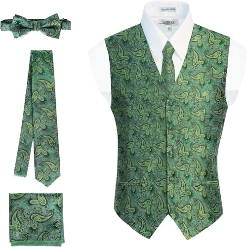 Vista 20 de Gioberti Chaleco formal de cachemira de 4 piezas para hombre, corbatín y pañuelo de bolsillo Negro B