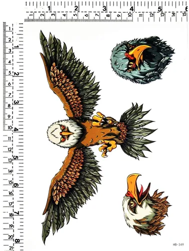 Vista 2 de GS912 Tattoo 8.2 x 5.7 pulgadas, pájaro volador, águila americana, tatuajes temporales, transferencia de calcomanías para hombres, mujeres