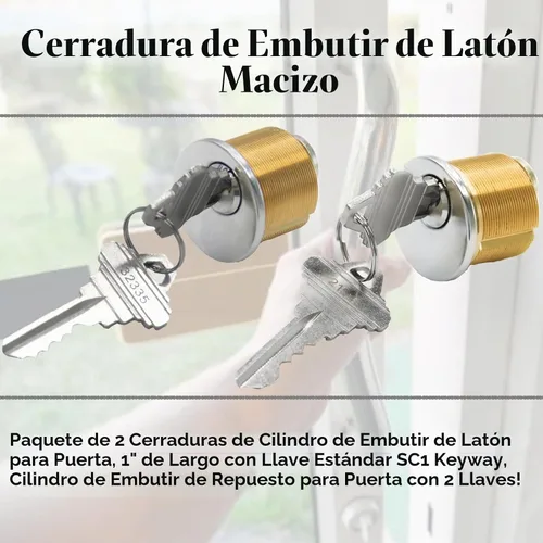 Vista 6 de Cerraduras de cilindro de puerta de embutir de latón 2 piezas con 2 llaves