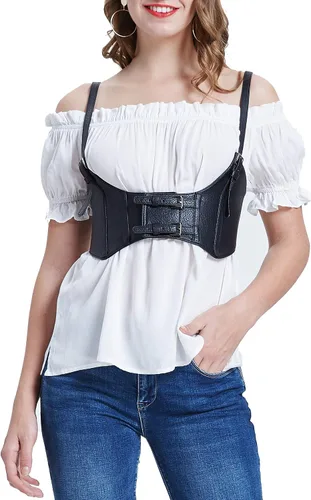 Vista 4 de KANCY KOLE Cinturón de cintura de piel sintética para mujer, corsé Steampunk debajo del busto