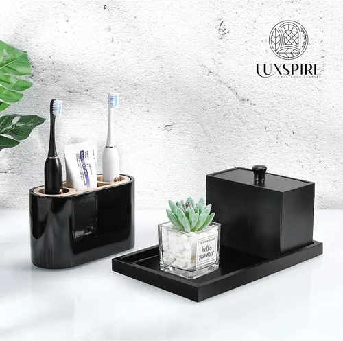 Vista 6 de Luxspire Resin Bathroom Vanity Tray Countertop Organizer, M, Matte Black