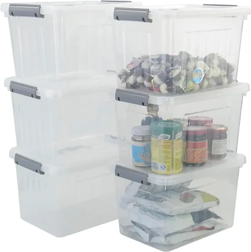Vista 7 de Caja de almacenamiento de plástico transparente de 10 L, caja de cierre de almacenamiento de 6 unidades Contenedores de plástico con tapa y asa