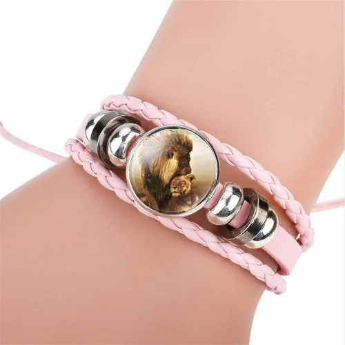 Vista 6 de Pulsera ajustable de cuero trenzado de león, pulseras de abalorios, gran regalo para mujer