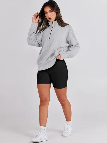 Vista 5 de ANRABESS Sudadera casual de manga larga para mujer, con botones, cuello en V, holgada, con bolsillos