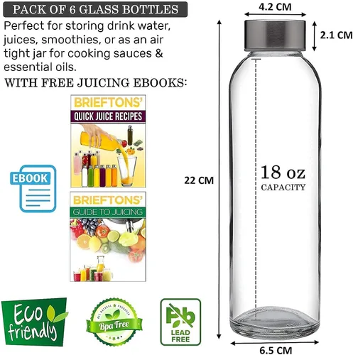 Vista 4 de Brieftons Paquete de 6 botellas de agua de vidrio y 6 fundas de silicona