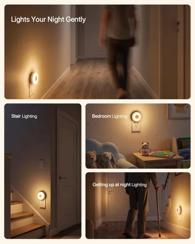 Vista 6 de YELKO Luz nocturna con sensor de movimiento: luz nocturna LED antideslumbrante blanca cálida de 3000 K, ultra brillante, acogedora, suave,