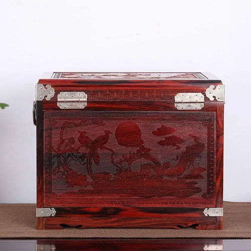 Vista 5 de INKTUS Joyero, caja de anillos de madera, caja de almacenamiento de joyería antigua, joyería hecha a mano, gran capacidad, decoración de vestidor