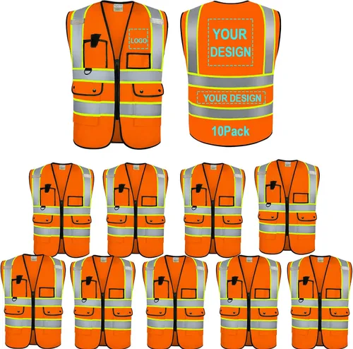Vista 28 de Chaleco Reflectante Clase 2 de Seguridad ANSI con Bolsillos y Cremallera de Alta Visibilidad Uniforme de Construcción K-verde-1pack-custom