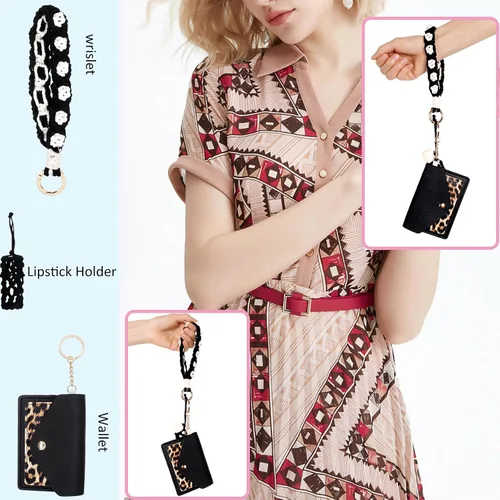 Vista 110 de BIHRTC Llavero de pulsera boho con soporte para lápiz labial, pulsera hecha a mano