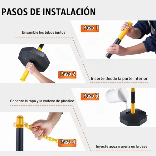 Vista 4 de VEVOR Conos de poste delineador de tráfico ajustable, paquete de 4, barrera delineadora de seguridad de tráfico con base rellenable de 8 pies