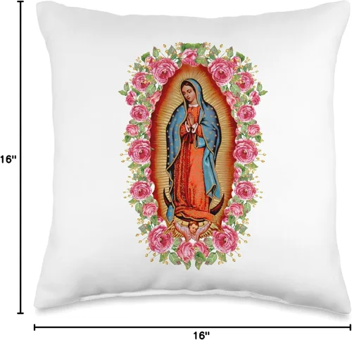 Vista 4 de Virgen María Linda Y Querida Co Nuestra Señora Virgen De Guadalupe Almohada Virgen María, 15.7 x 15.7 in, multicolor