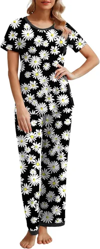 Vista 2 de PrinStory Conjunto de pijama de manga corta para mujer, pijama suave con bolsillos 2023