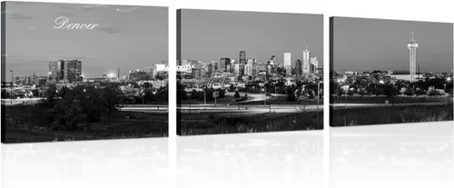Vista 26 de TUMOVO 3 piezas de arte de pared en lienzo con diseño de horizonte de Atlanta, arte de pared panorámico de paisaje urbano en blanco y negro