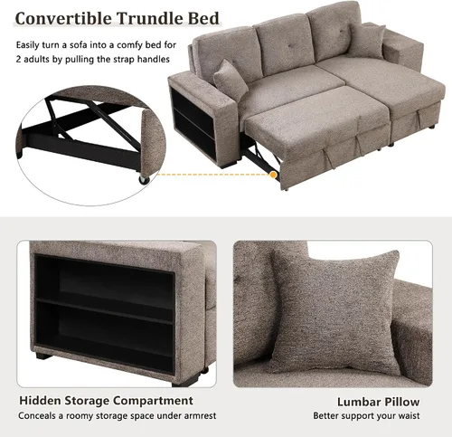 Vista 9 de Bellemave Sofá cama extraíble en forma de L, sofá modular reversible, sofá tapizado de 95 pulgadas con diván de almacenamiento y 2 taburetes