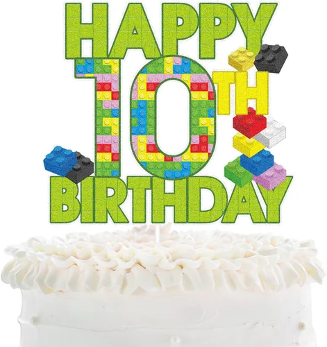Vista 13 de Decoración de pastel de bloque de construcción de feliz 5º cumpleaños – Juegos de rompecabezas para fiesta de 5 cumpleaños de niño, suministros