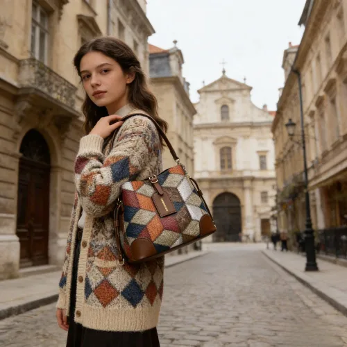 Vista 2 de Bolso Hobo retro a cuadros para mujer, bolso pequeño con correas ajustables y múltiples bolsillos