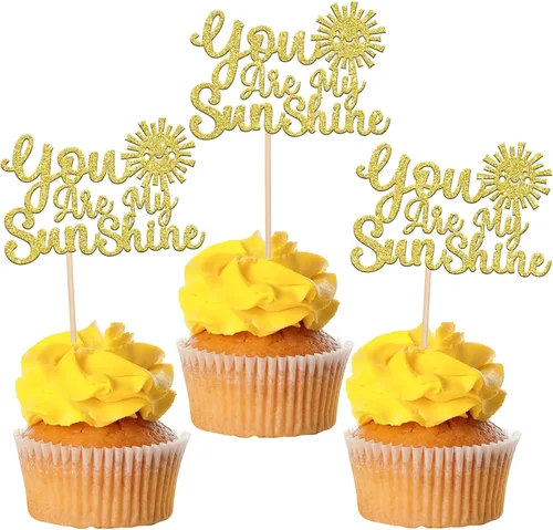 Vista 15 de 36 piezas de decoración para cupcakes de sol de doble cara con diseño de flores y sonrisas, decoración de cupcakes SunShine para temática de sol