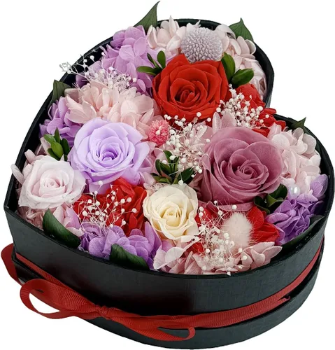 Vista 6 de Rosas preservadas en forma de corazón, flores para siempre (16 rosas azules)