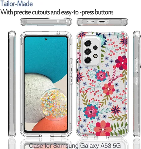 Vista 5 de Funda para Galaxy A53 5G/para Samsung A536U con protector de pantalla de vidrio templado, suave 360 cuerpo completo, a prueba de golpes, híbrida