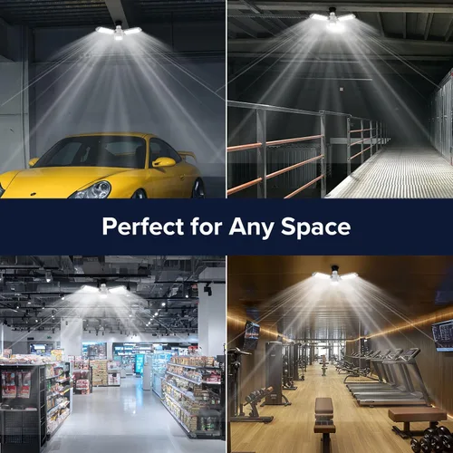 Vista 6 de SANSI Luz LED deformable de 3 paneles, 300 W equivalente a 30 W, luces de garaje LED de techo, luz de taller ajustable E26 con luz diurna de 5000 K