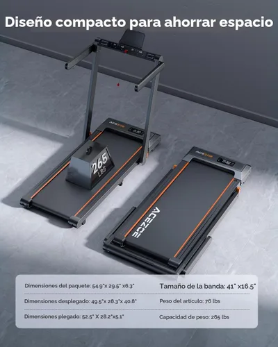 Vista 5 de Acezoe Foldable Walking Pad Treadmill with Handle Bar, Bluetooth Speaker Negro Amarillo