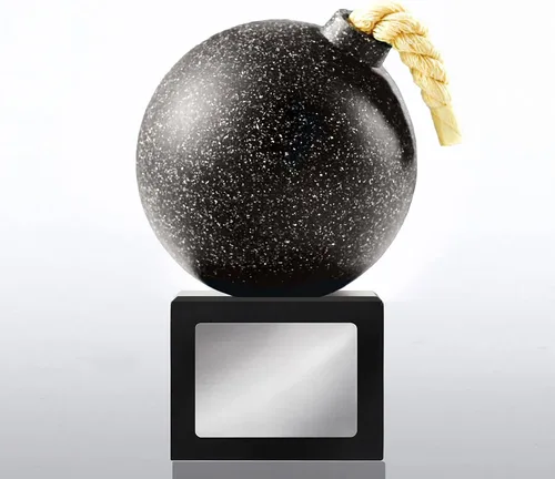 Vista 2 de Baudville Custom Engraved The Bomb Trophy Award - Carved Black Stone on Black Resin Base - Comes with Elegant Black Gift Box with nameplate Attached