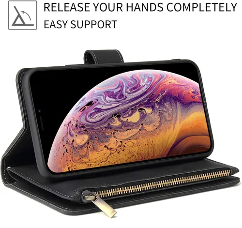 Vista 3 de UEEBAI Funda tipo cartera para Google Pixel 6, Funda de cuero PU Cierre magnético Bolso con cremallera Estuche de bolsillo con cremallera Ranuras