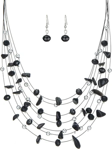 Vista 18 de Collar de cuentas de concha bohemia de varias capas para mujer, hebra de cristal colorida con cuentas plateadas, collares y aretes, disfraces