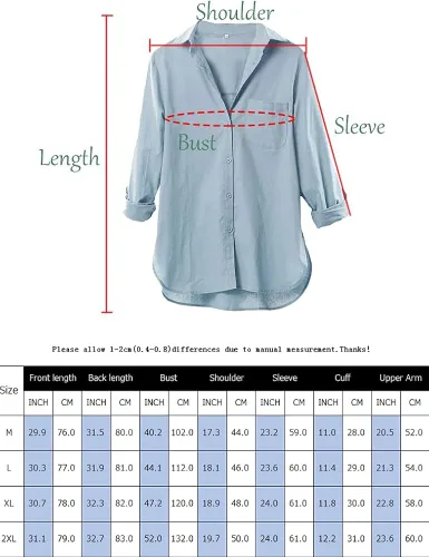 Vista 3 de Cofouen Camisas de lino de algodón para mujer, blusa casual de manga larga con botones y cuello en V
