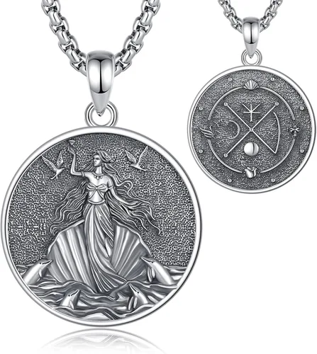 Vista 55 de EUDORA Collar de plata de ley 925 con moneda Hécate, Athena, Perséfono, Nyx, diosa de la luna triple, diosa celta, rueda de Hécate, llave, regalo