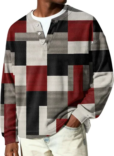Vista 2 de Camisetas tipo polo de manga larga para hombre, con botones, a rayas, divertidas, de punto, con bolsillo