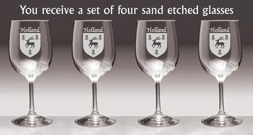 Vista 2 de Holland Irish Coat of Arms - Juego de 4 copas de vino (arena grabada)