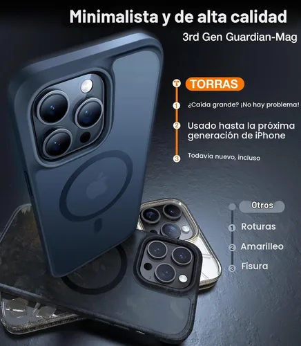 Vista 5 de TORRAS Funda para iPhone 13 Pro Max [compatible con MagSafe] [probada en caídas de grado militar de 12 pies] magnética, translúcida, a prueba