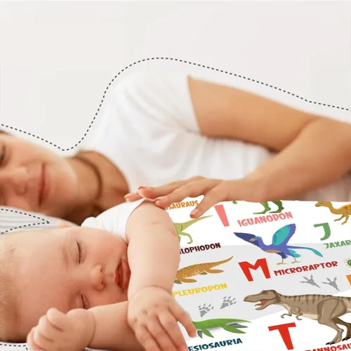 Vista 6 de Manta del alfabeto de dinosaurio, manta de dinosaurio para niños y niñas, franela suave y acogedora, ligera y cálida, 30 x 40 pulgadas para bebés