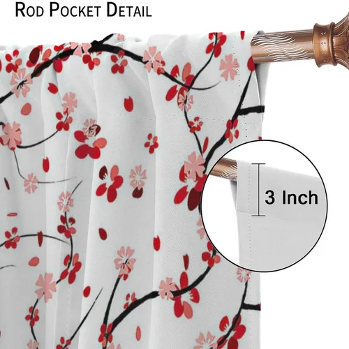 Vista 6 de Spring Cherry Curtains, Floral Pink Flowers Plum Blossom Japanese Asian Style Window Drapes, for Bedroom Living Room 41" W X 45" L (No Blackout)