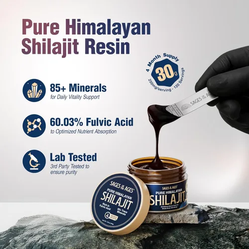 Vista 3 de Resina pura de Shilajit del Himalaya – Complejo de ácido fúlvico orgánico de 500 mg de fuerza máxima para hombres y mujeres – Probado en laboratorio