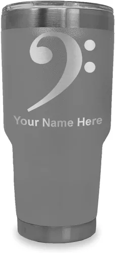 Vista 16 de LaserGram Vaso aislado al vacío de 20 onzas, clave de bajo, grabado personalizado incluido (negro) Engraved Gift for Musician, Vacuum Insulated