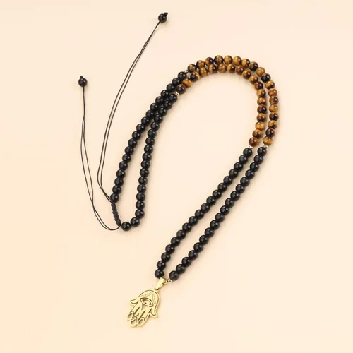 Vista 6 de COAI Collar de Mala con cuentas de piedra de mano Hamsa 108
