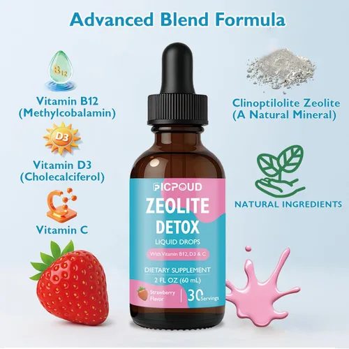 Vista 7 de Zeolite Detox para niños y adultos – Gotas líquidas de zeolita de clinoptilolita pura con vitamina B12, C y D3 – Limpieza diaria suave